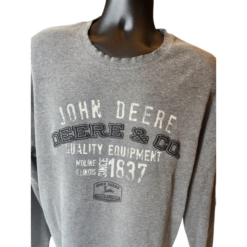 John Deere Long Sleeve Shirt Mens XXL Thermal Waffle Knit Crewneck Casual 1837 - Picture 3 of 9